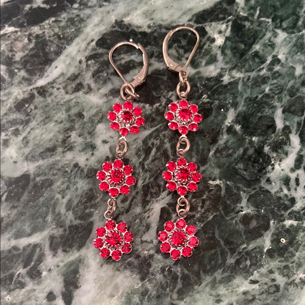 Elegant Red Floral Drop Earrings